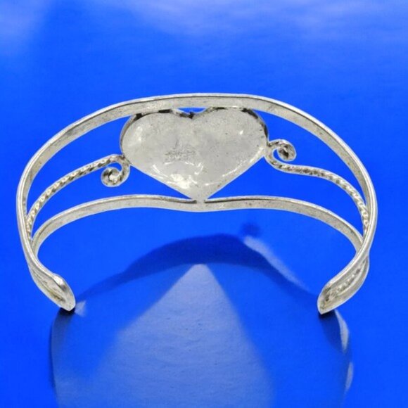 Vintage Heart Abalone Cuff Alpaca Mexico Silver Tone Bracelet - Picture 4 of 5